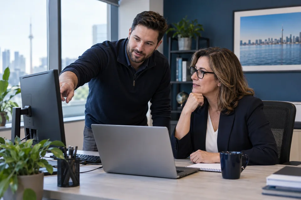 IT specialist assisting a small business customer