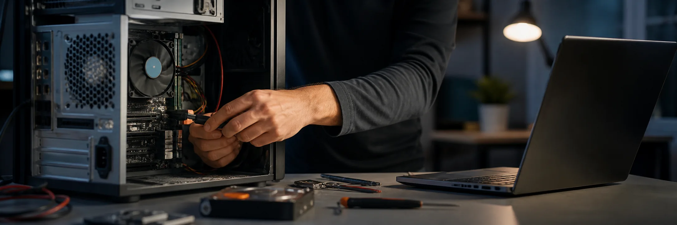 Technology specialist working on a desktop computer