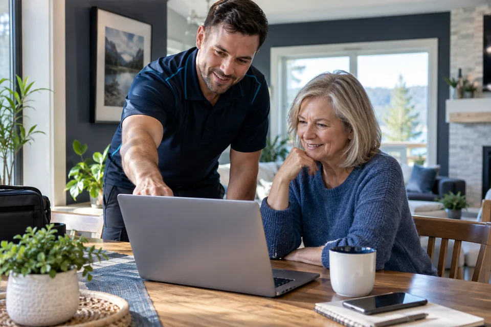 TechEverly specialist helping a homeowner with a laptop